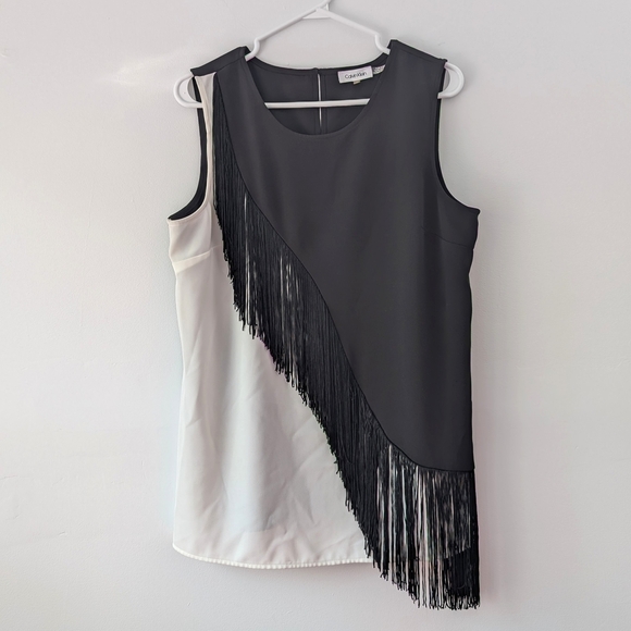 Calvin Klein Asymmetrical Sleeveless Fringe Top In Size Large - Picture 4 of 12